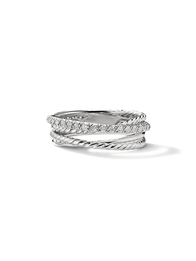 Shop David Yurman Women's Crossover Ring With Diamonds In Silver