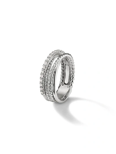 Shop David Yurman Women's Crossover Ring With Diamonds In Silver