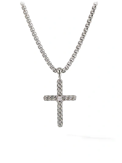 Shop David Yurman Women's Cable Classics Cross Diamond Necklace In Silver