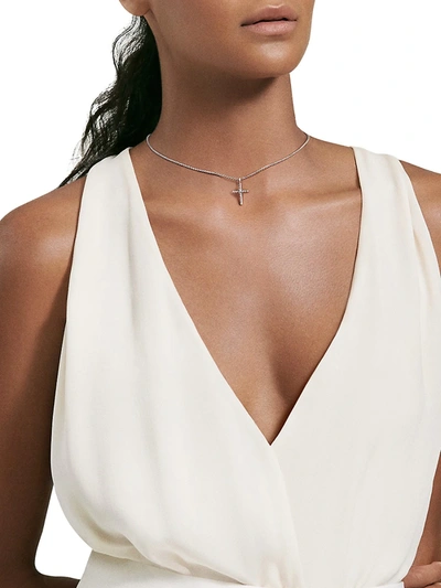 Shop David Yurman Women's Cable Classics Cross Diamond Necklace In Silver