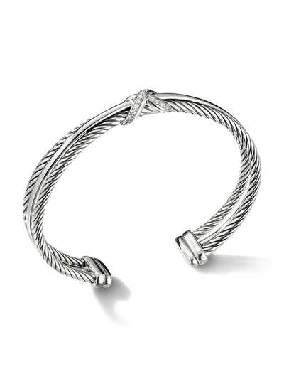 Shop David Yurman Women's Crossover X Bracelet With Diamonds/7mm In Silver