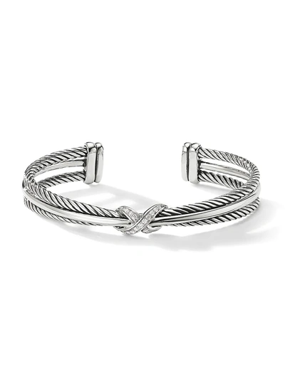 Shop David Yurman Women's Crossover X Bracelet With Diamonds/7mm In Silver