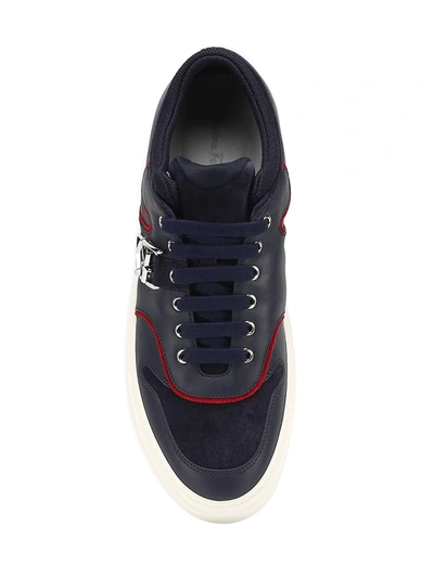 Shop Ferragamo Men's Noris Leather Low-top Sneakers In Blu Gargon