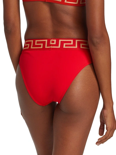 Shop Versace Women's Greca Border Bikini Briefs In Red
