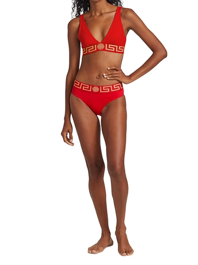 Shop Versace Women's Greca Border Bikini Briefs In Red