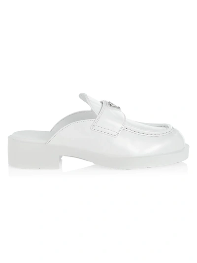 Shop Prada Logo Leather Mules In Bianco