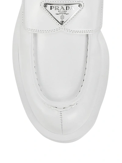 Shop Prada Logo Leather Mules In Bianco