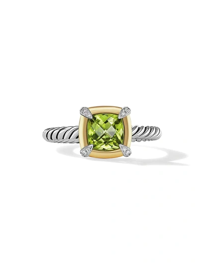 Shop David Yurman Women's Petite Châtelaine Ring With Gemstones, 18k Gold Bezel & Pavé Diamonds In Garnet