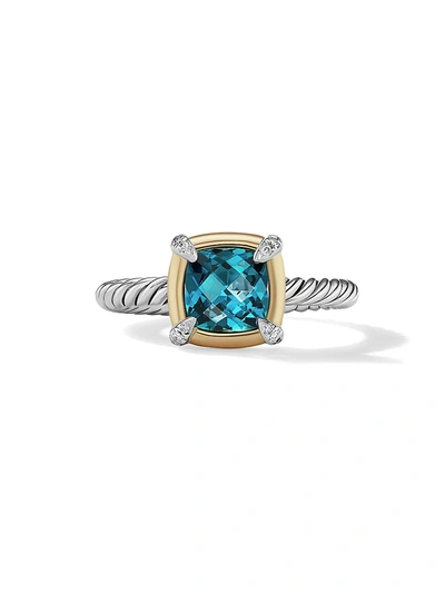 Shop David Yurman Petite Châtelaine Ring With Gemstones, 18k Gold Bezel & Pavé Diamonds In Hampton Blue Topaz