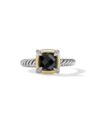 Shop David Yurman Women's Petite Châtelaine Ring With Gemstones, 18k Gold Bezel & Pavé Diamonds In Prasiolite