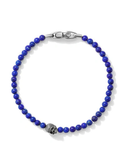 Shop David Yurman Men's Spiritual Beads Sterling Silver & Lapis Lazuli Skull Bracelet