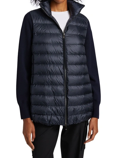 Shop Moncler Women's Knit-sleeve Down Cardigan In Navy