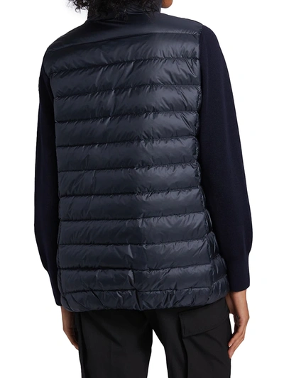 Shop Moncler Women's Knit-sleeve Down Cardigan In Navy