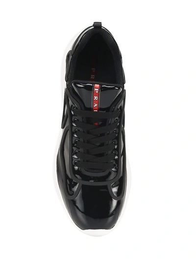 Shop Prada America's Cup Patent Leather Sneakers In Black