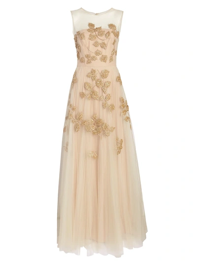 Shop Carolina Herrera Women's Sleeveless Embroidered Tulle Gown In Blush