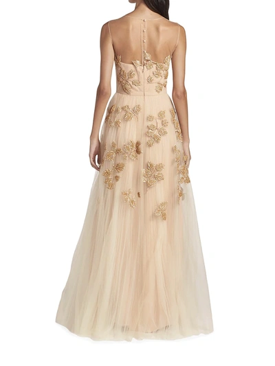 Shop Carolina Herrera Women's Sleeveless Embroidered Tulle Gown In Blush