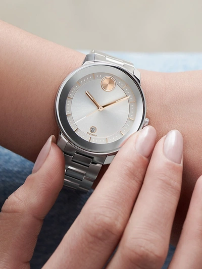 Shop Movado Women's Bold Verso Stainless Steel Bracelet Watch In Silver