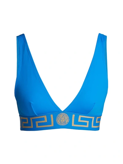 Shop Versace Women's Triangle Logo Bikini Top In Turquoise