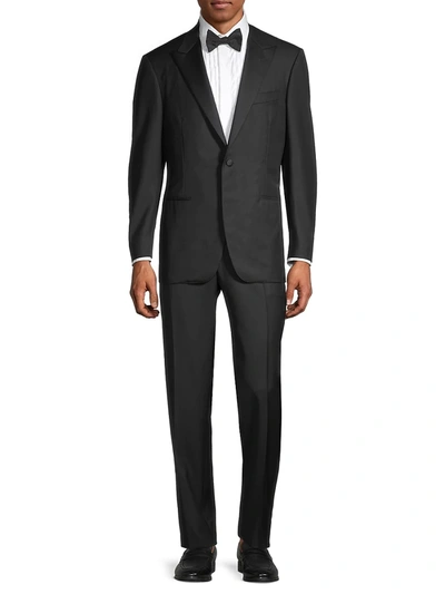 Shop Canali Men's One-button Peak Lapel Wool Suit In Black