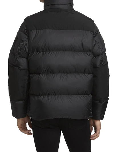 Shop Burberry Men's Detachable Sleeve Hooded Puffer Jacket In Black