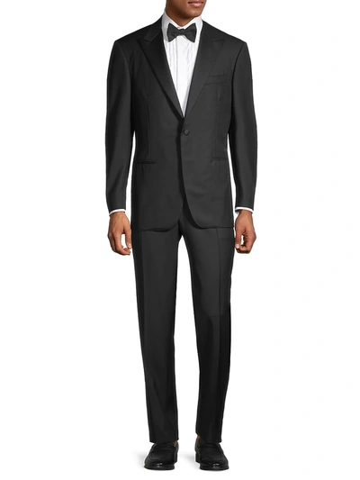 Shop Canali Men's One-button Peak Lapel Wool Suit In Black