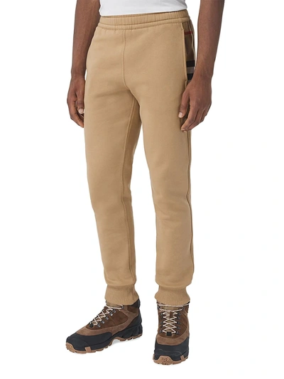 Shop Burberry Men's Stephan Checked Joggers In Camel