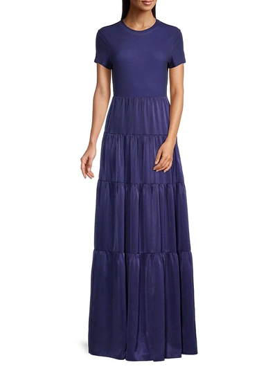 Shop Aidan Mattox Charmeuse Cutut-back Gown In Stellar Navy