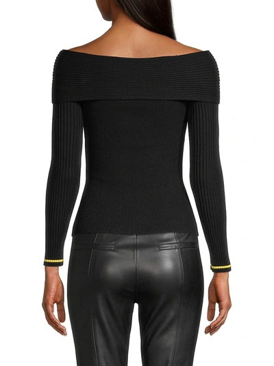 Shop Milly Off-the-shoulder Ribbed Top In Black Tumeric