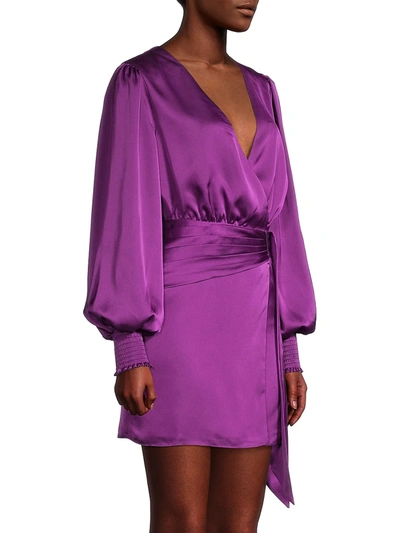 Shop Fame And Partners Riviera Surplice Puff Sleeve Dress In Royal Purple