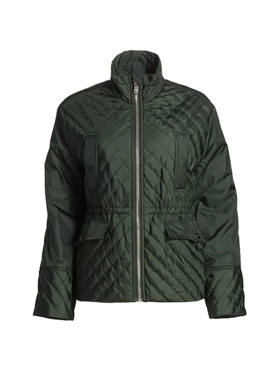 Shop Ganni Quilted Puffer Jacket In Dark Green