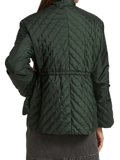Shop Ganni Quilted Puffer Jacket In Dark Green