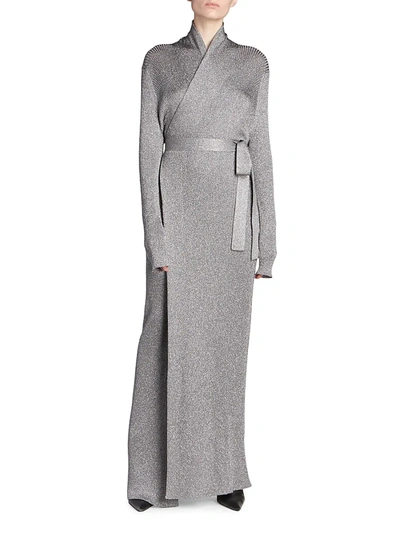 Shop Balenciaga Metallic Wrap Maxi-dress In Silver