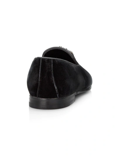 Shop Manolo Blahnik Men's Carlton Crystal Encrusted Buckle Velvet Loafers In Black