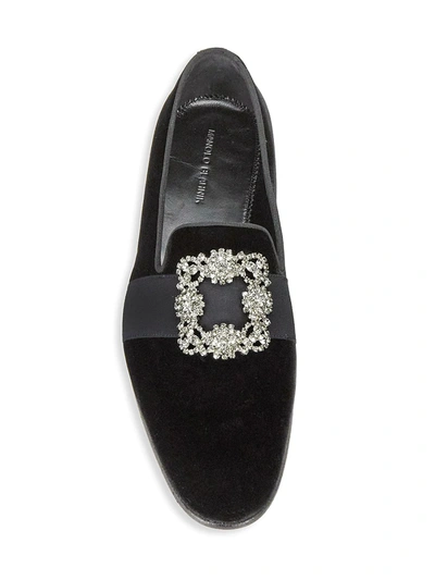 Shop Manolo Blahnik Men's Carlton Crystal Encrusted Buckle Velvet Loafers In Black