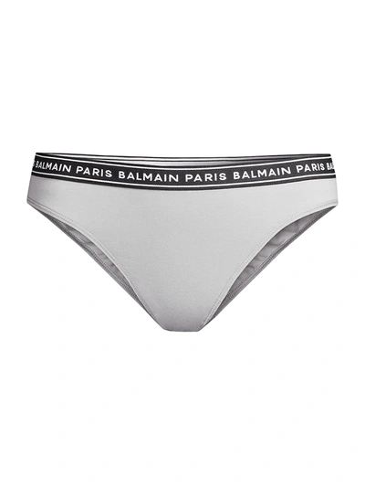 Shop Balmain Logo Band Jersey Panty In Light Grey