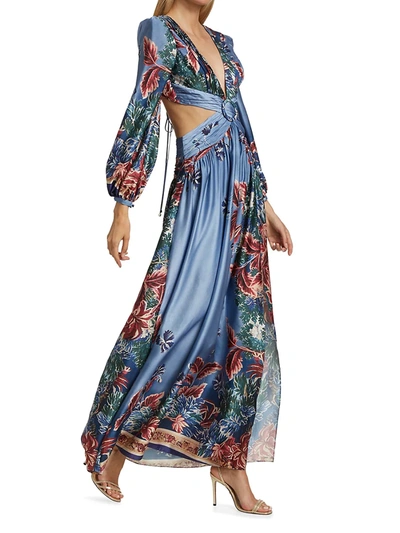 Shop Patbo Gilly Floral Plunge Cutout Gown In Blue