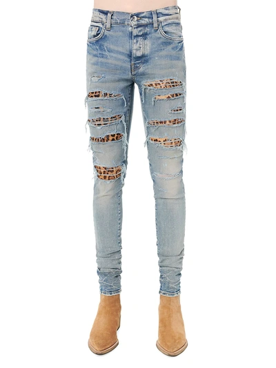 Shop Amiri Leopard Thrasher Five-pocket Jeans In Clay Indigo