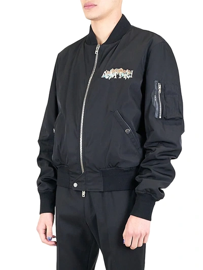 Shop Amiri Cherub Silk Bomber Jacket In Black