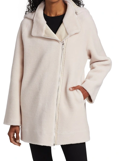 Shop The Fur Salon Women's Lambswool Asymmetric Coat In Ivory
