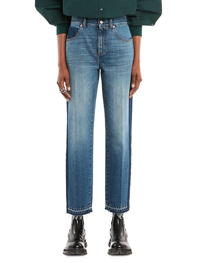 Shop Alexander Mcqueen Women's Wide-leg Ankle Crop Jeans In Worn Wash