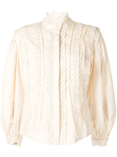 Shop Sea Broderie Long-sleeve Blouse In Nude