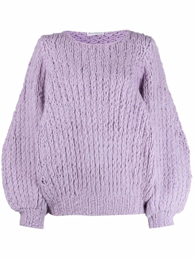 Shop Jw Anderson Chunky-knit Shearling Jumper In Violett