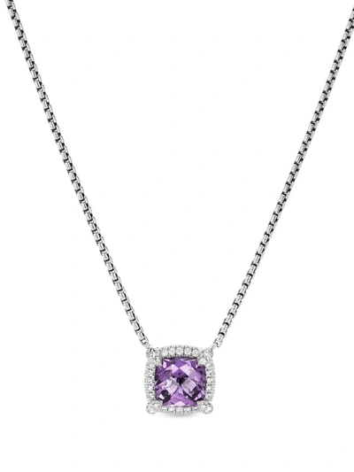 Shop David Yurman Sterling Silver Petite Chatelaine Amethyst And Diamond Necklace