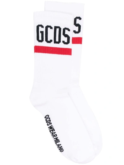 Shop Gcds Intarsia-knit Logo Socks In White