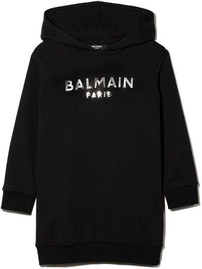 Shop Balmain Logo-print Hoodie Dress In Black