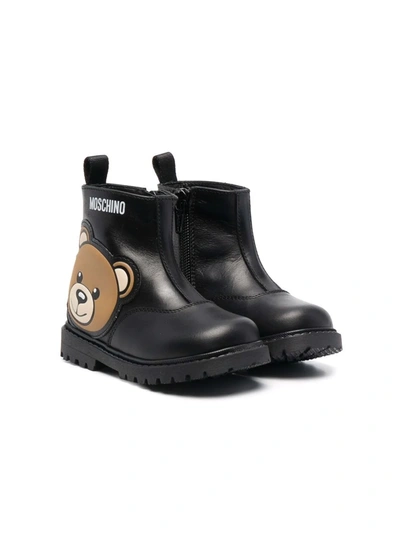 Shop Moschino Teddy Bear Leather Boots In Black