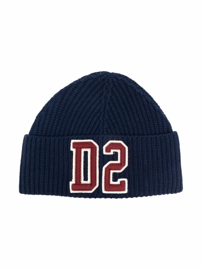 Shop Dsquared2 Logo Embroidered Beanie Hat In Blue