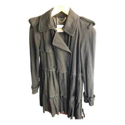 Pre-owned Moschino Wool Trench Coat In Black