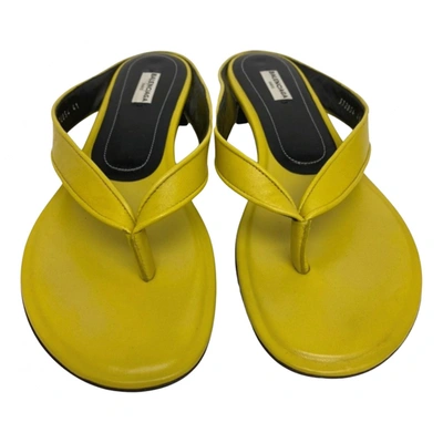Pre-owned Balenciaga Leather Flip Flops In Yellow