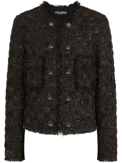 Dolce & Gabbana Lamé Jacquard Gabbana Jacket With Cabochon Dg Buttons In Black